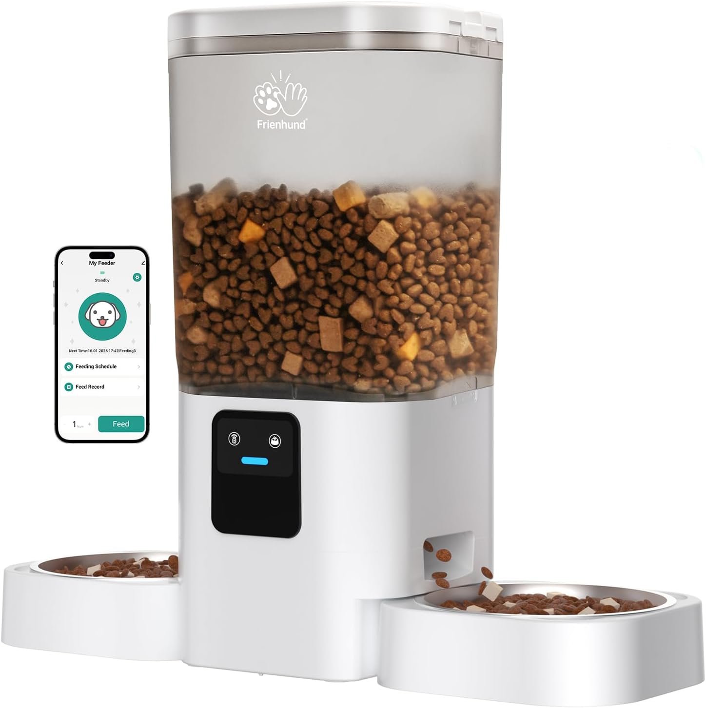 Frienhund Automatic Cat Feeders 2 Cat with Slow Feed: 7L Dual Automatic Dog Feeder with 5G WiFi, Double Auto cat Food Dispenser for Multiple Pets, Detachable for Easy Clean – 29 Cup (ACF190W-B)