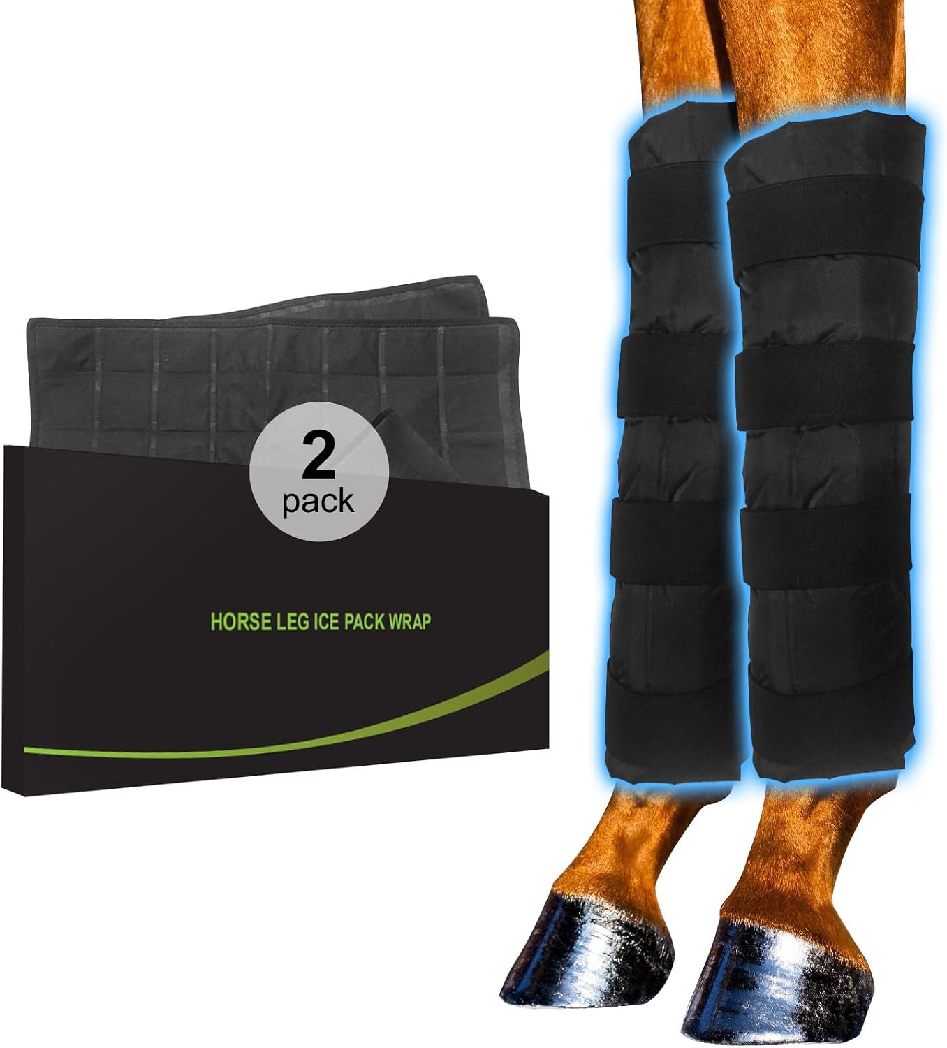 Blobuste Horse Ice Boots 2-Pack with 64 Ice Cubes – Full Leg Ice Wraps for Horses, Reusable Cooling Therapy Boots for Hock, Knee, Ankle & Hoof, Horse Leg Support for Injury, Swelling & Recovery