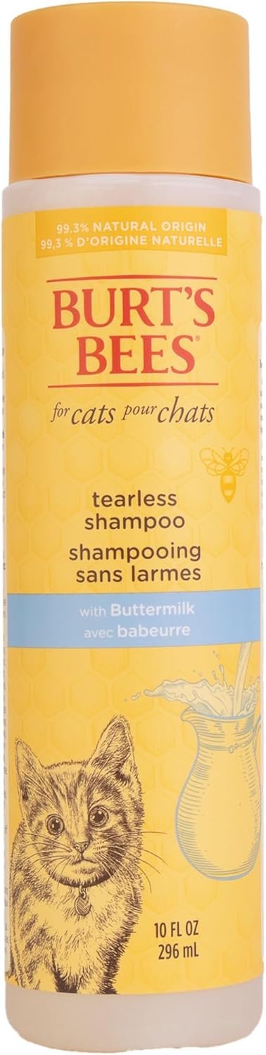Burt’s Bees for Pets Tearless Kitten Shampoo with Buttermilk and Honey, 99% Natural Origin Gentle Cat Shampoo for Sensitive and Itchy Skin, pH Balanced and Fragrance-Free, 10 Fl Oz