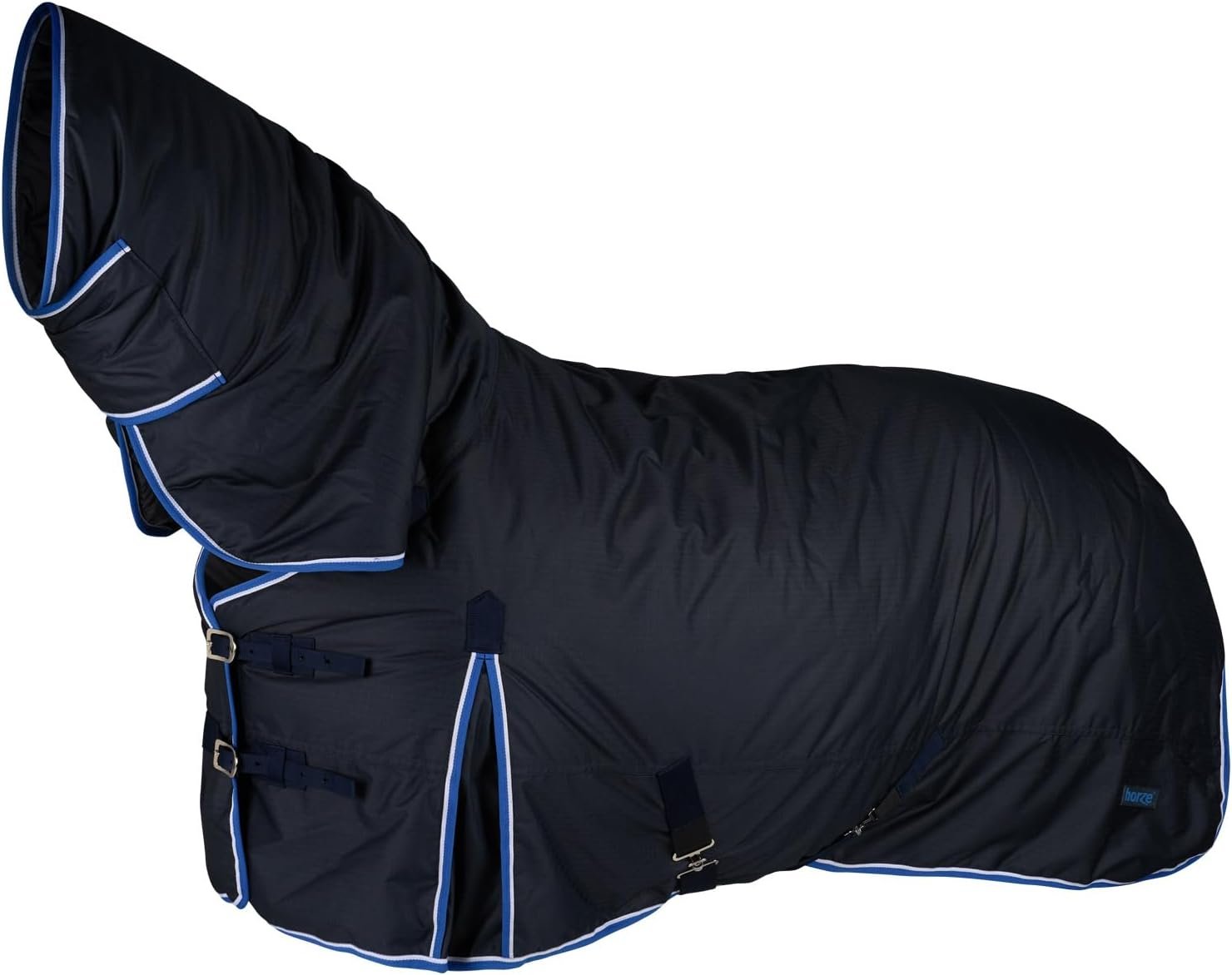 Horze Glasgow Medium Weight Waterproof Combo Turnout Winter Horse Blanket with Neck Cover (150g Fill) – Dark Blue – 78 in
