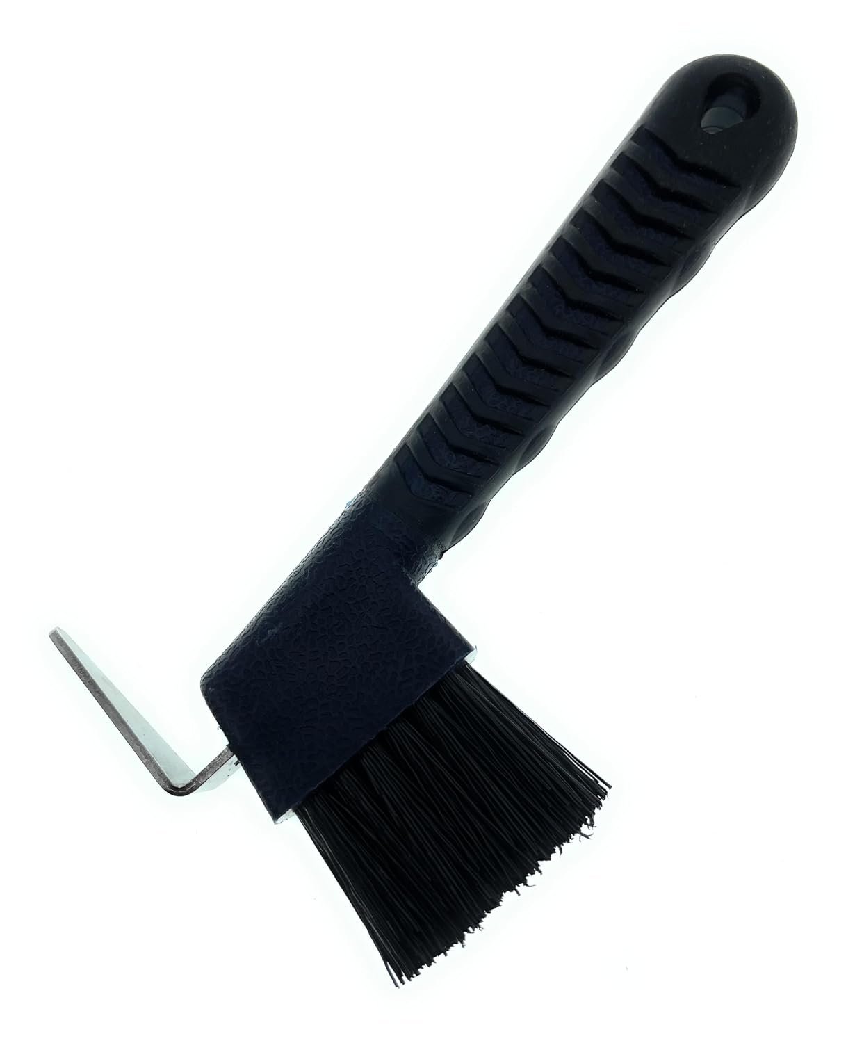 Horse Hoof Pick with Brush – Non-Slip Ergonomic Handle, Heavy-Duty Steel Pick & Stiff Bristles – Removes Dirt, Mud & Rocks – Horse Grooming Tool for Daily Hoof Care (Black)