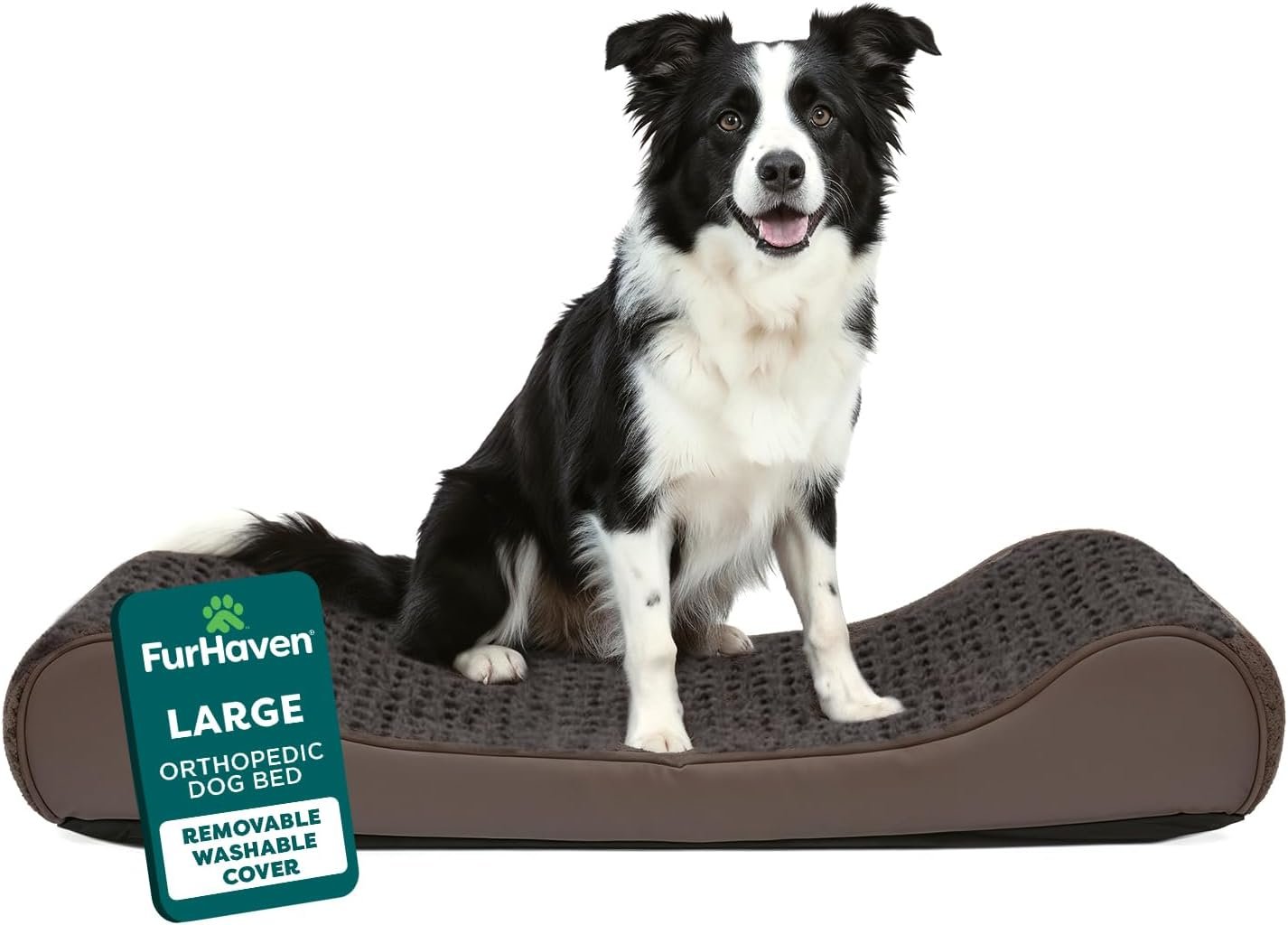 Furhaven Orthopedic Dog Bed for Large/Medium Dogs w/ Removable Washable Cover, For Dogs Up to 38 lbs – Ultra Plush Faux Fur & Suede Luxe Lounger Contour Mattress – Chocolate, Large