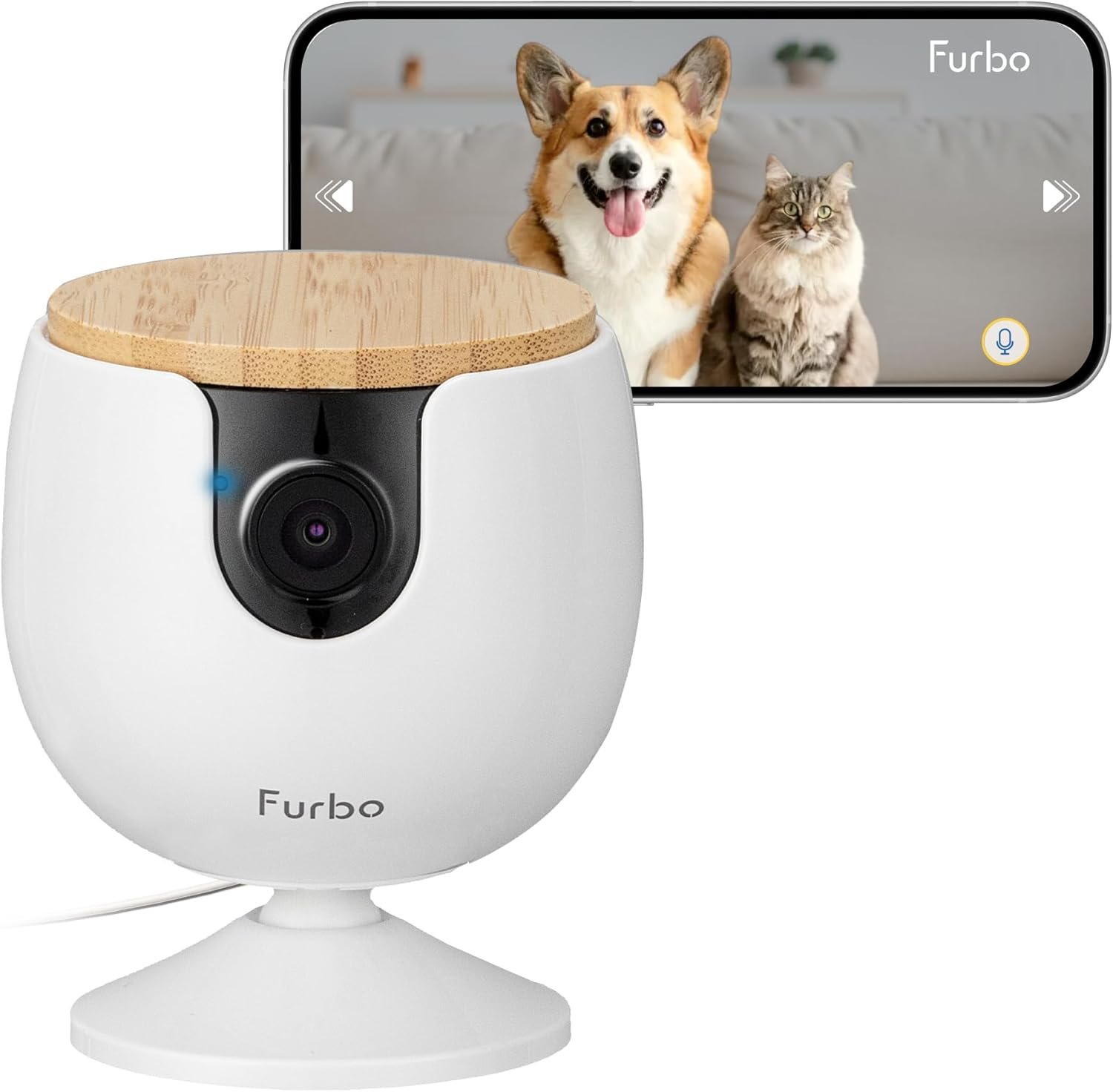 Furbo Mini Pet Camera: Basic See & Talk Features, No AI Alerts, No Subscription Required, Pet Security Cam w/Barking/Meowing Alerts, Rotating View, 2-Way Audio, Smart Home Monitoring