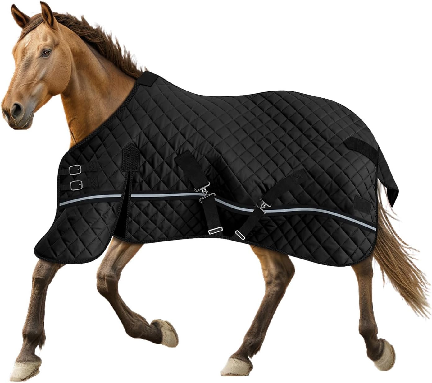 78in Horse Blanket, Rugged Waterproof Pongee Fabric, 200g Midweight Stable Turn Out Blanket, Black