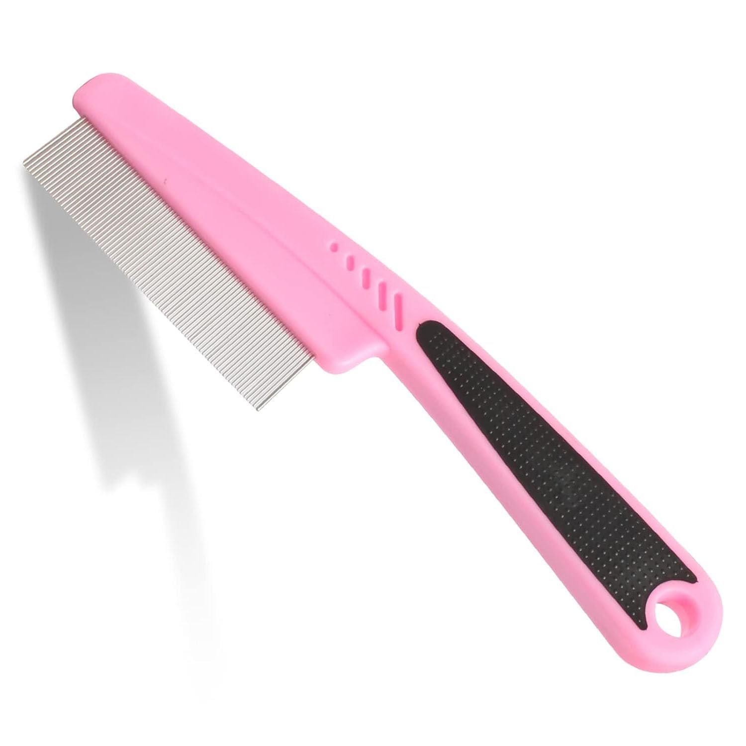 Flea and Lice Comb for Dogs and Cats – Promotes Hair Growth, Removes Loose Hair, Knots, and Flakes – Rubber Handle Brush for Pet Grooming (Pink)