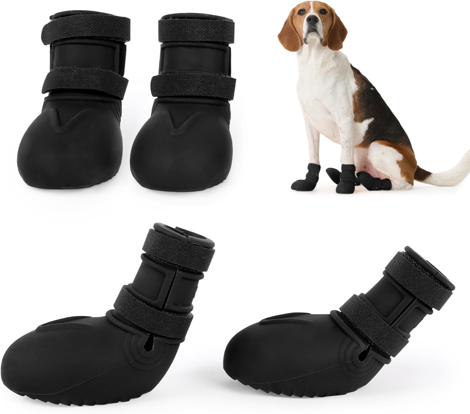 PAWsay Waterproof Dog Shoes for Large Dogs,Silicone Non-Slip Dog Boots,Soft Paw Protector Booties with Adjustable Hook and Loop Strap,Puppy Shoes for Outdoor Hiking Rainy Days Black XL