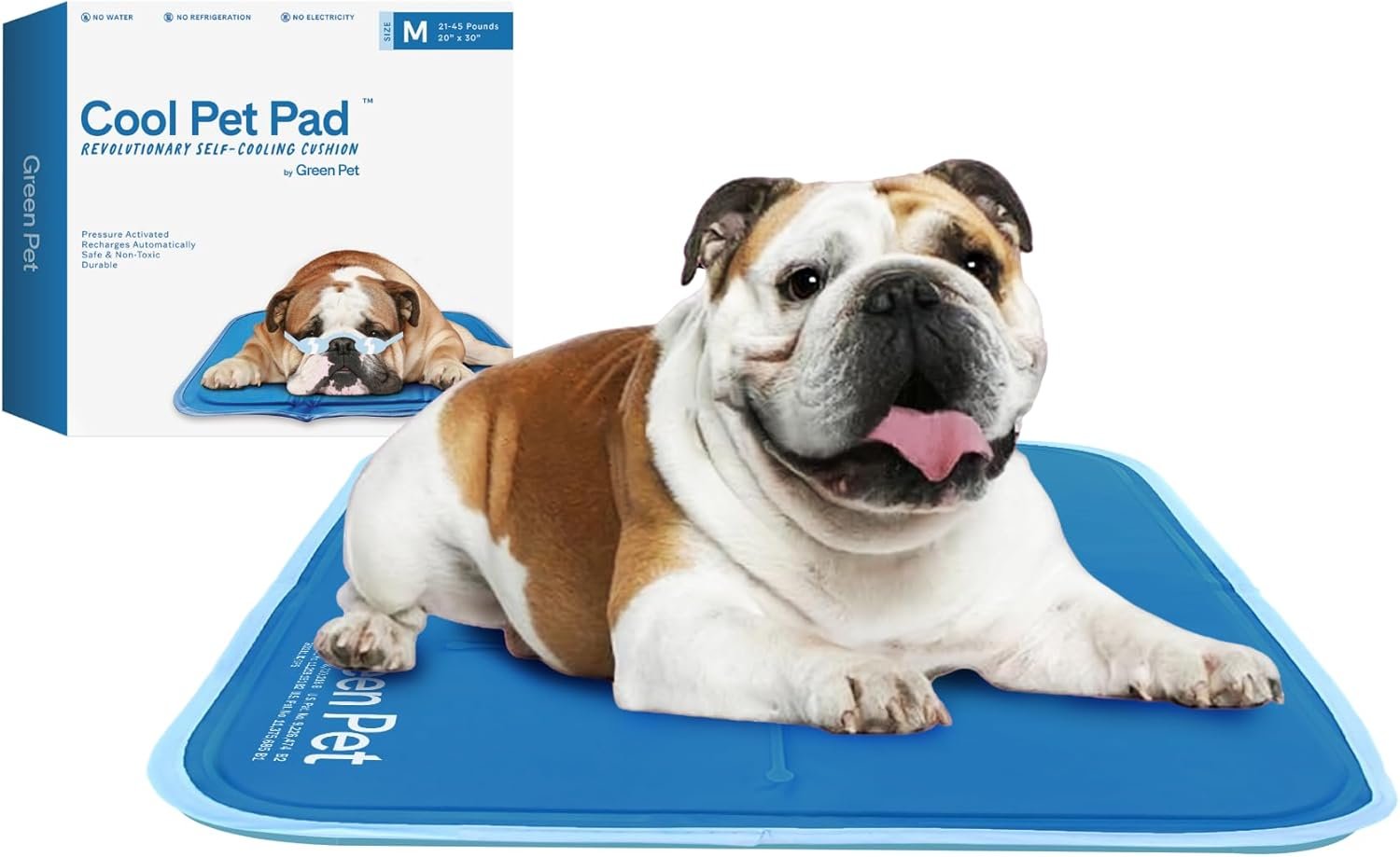 The Green Pet Shop Cool Pet Pad – Medium, Blue – Self-Cooling, Pressure Activated Mat for Dogs & Cats from 21-45 lbs – Non-Toxic Gel, No Water Needed