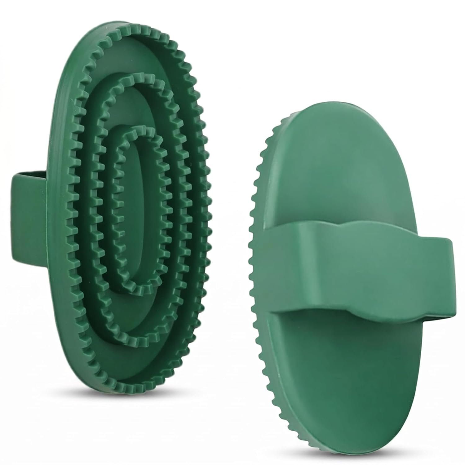 Horse Brush Set, 2 Pack Large Rubber Curry Comb, Horse Grooming Brush & Deshedding Tool for Short Haired Dogs, Flexible Pet Bathing Massage Comb Rubber for Loose Hair & Mud Removal, Green, 5.7″x3.7″
