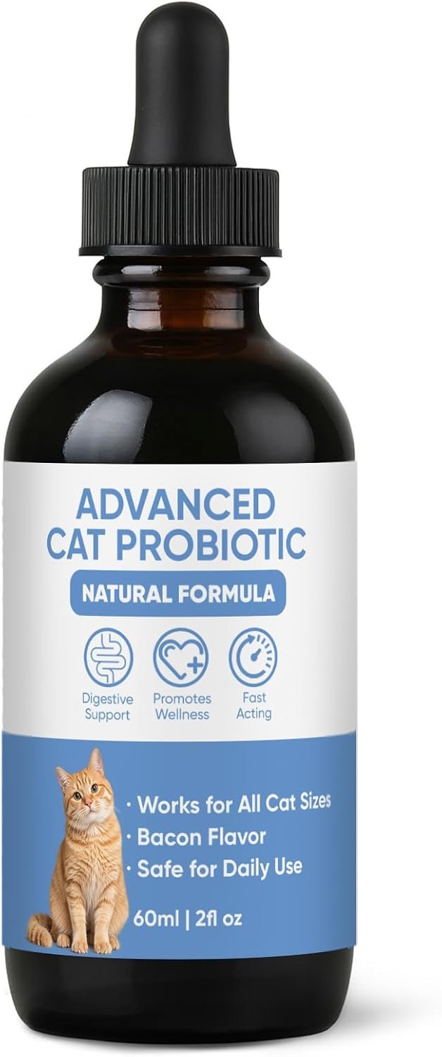 Advanced Probiotic Drops for Cats – Supports Digestive & Immune Health – Easy-to-Use Liquid Formula, Bacon Flavor, Works for All Cat Sizes – 2oz (1)