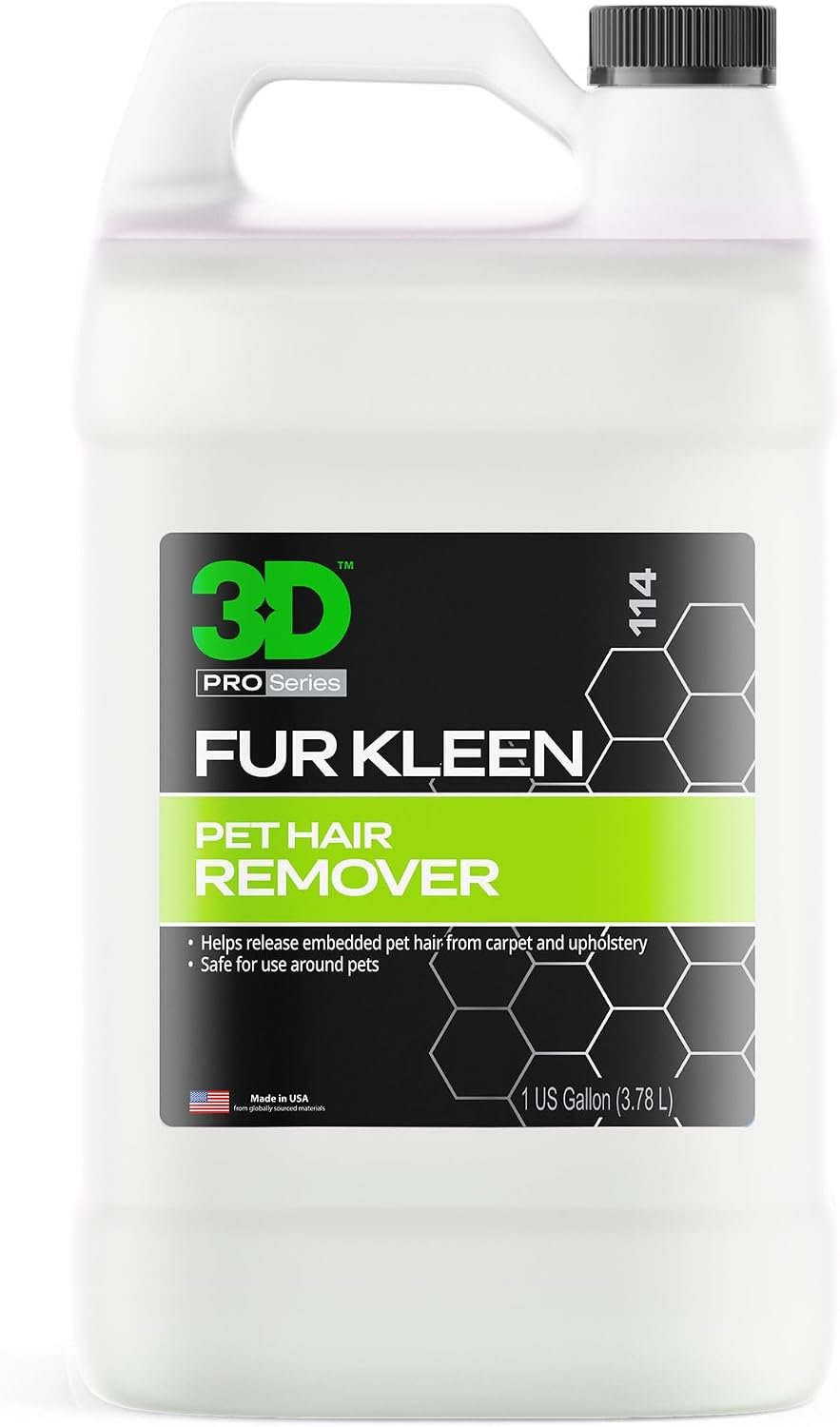 3D Fur Kleen – Pet Hair Remover & Cleaner – Loosens Embedded Pet Fur for Easy Removal – Safe for Carpets, Upholstery & Auto Interiors, 1 Gallon