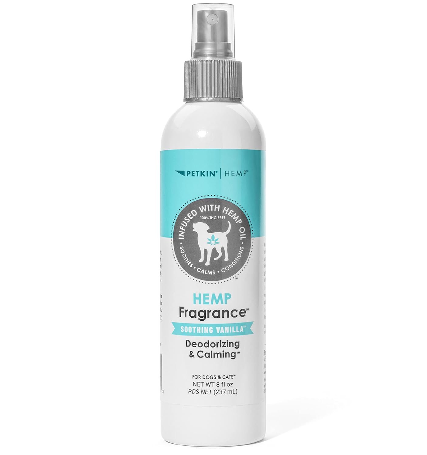 Petkin Hemp Fragrance for Dogs and Cats – With Hemp Oil & Soothing Vanilla Extract, 8 oz – Soothes, Calms & Conditions – Keeps Pet Smelling Great – For Home, Travel & Use on Pet Bedding