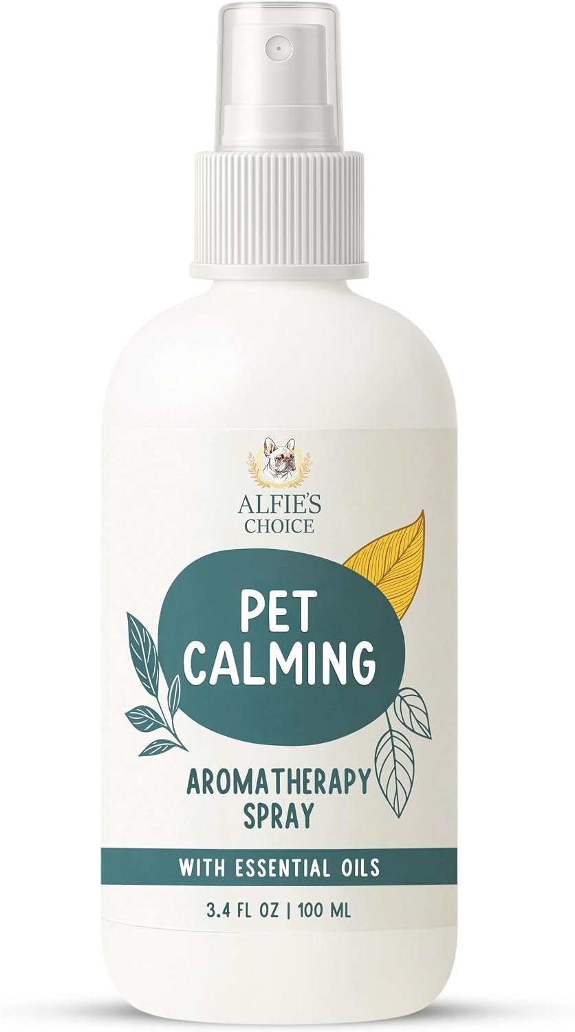 ALFIE’S CHOICE Pet Calming Aromatherapy Spray for Dogs | 3.4 fl oz Travel Size | Lavender & Valerian Aromatherapy Mist | for Crate, Car & Vet Visit Comfort