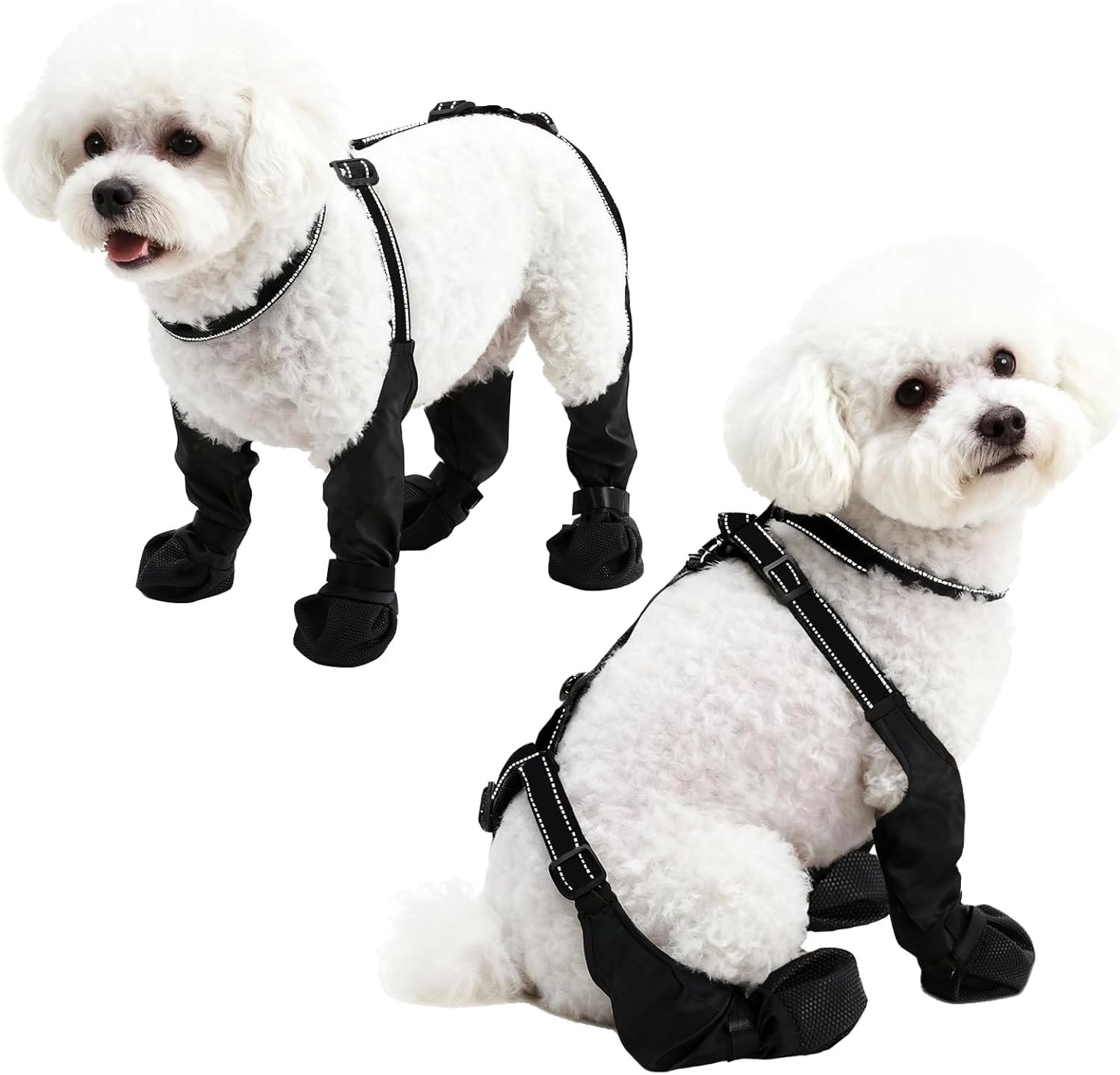 Waterproof Dog Boots for Small/Medium Dogs -Dog Paw Protectors Dog Suspender Boots Anti-Slip Pet Shoes for Outdoor Walking, Reflective Stay-On,Dirt-Proof Comfortable Booties (Black, Medium)
