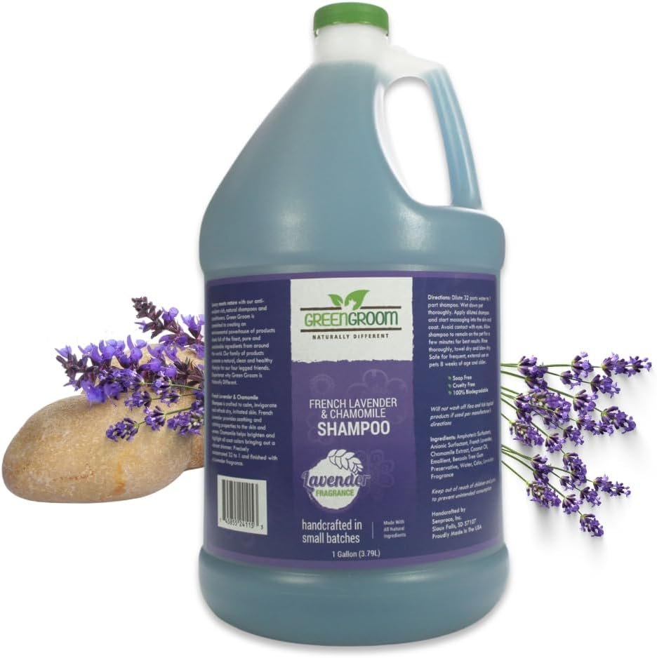 Green Groom French Lavender & Chamomile Aromatherapy Dog Shampoo, 1 Gallon – Soothing and Calming, Chamomile Infused, Natural Ingredients, Professional Grooming Grade, Deodorizing