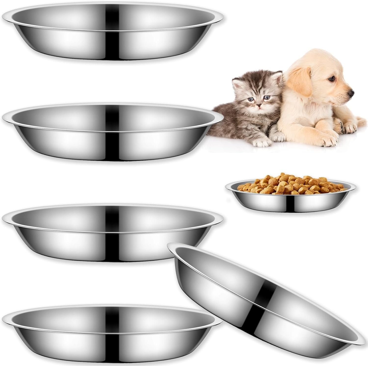 4Packs Cat-Bowls Cat Food Bowl – 6.1 Inch Stainless Steel Cats Feed Bowl for Indoor Cats Shallow and Wide Wet Food Plate Pet Feeding Whisker Fatigue Relief Pet Plate for Kitten Puppy (Type-B)