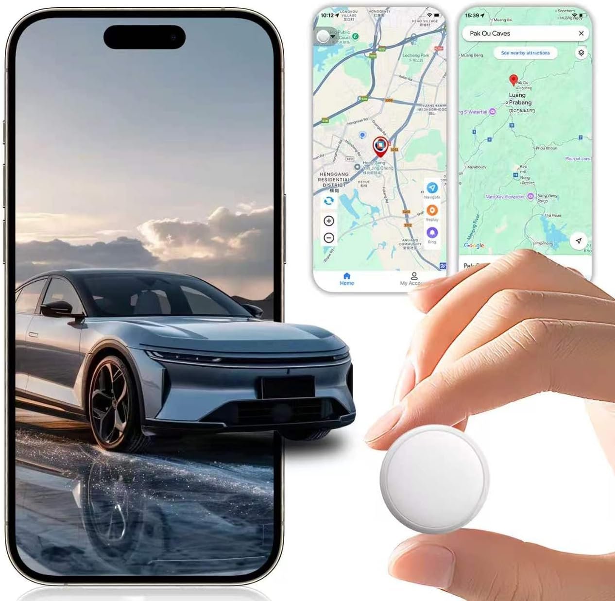 Magnetic Car GPS Tracker No Monthly Fee IP67 Waterproof Built-in Speakers | iOS/Android Apps, 1-Year Replaceable Battery, Location History Sharing, Suitable for Cars, Motorcycles, and Assets
