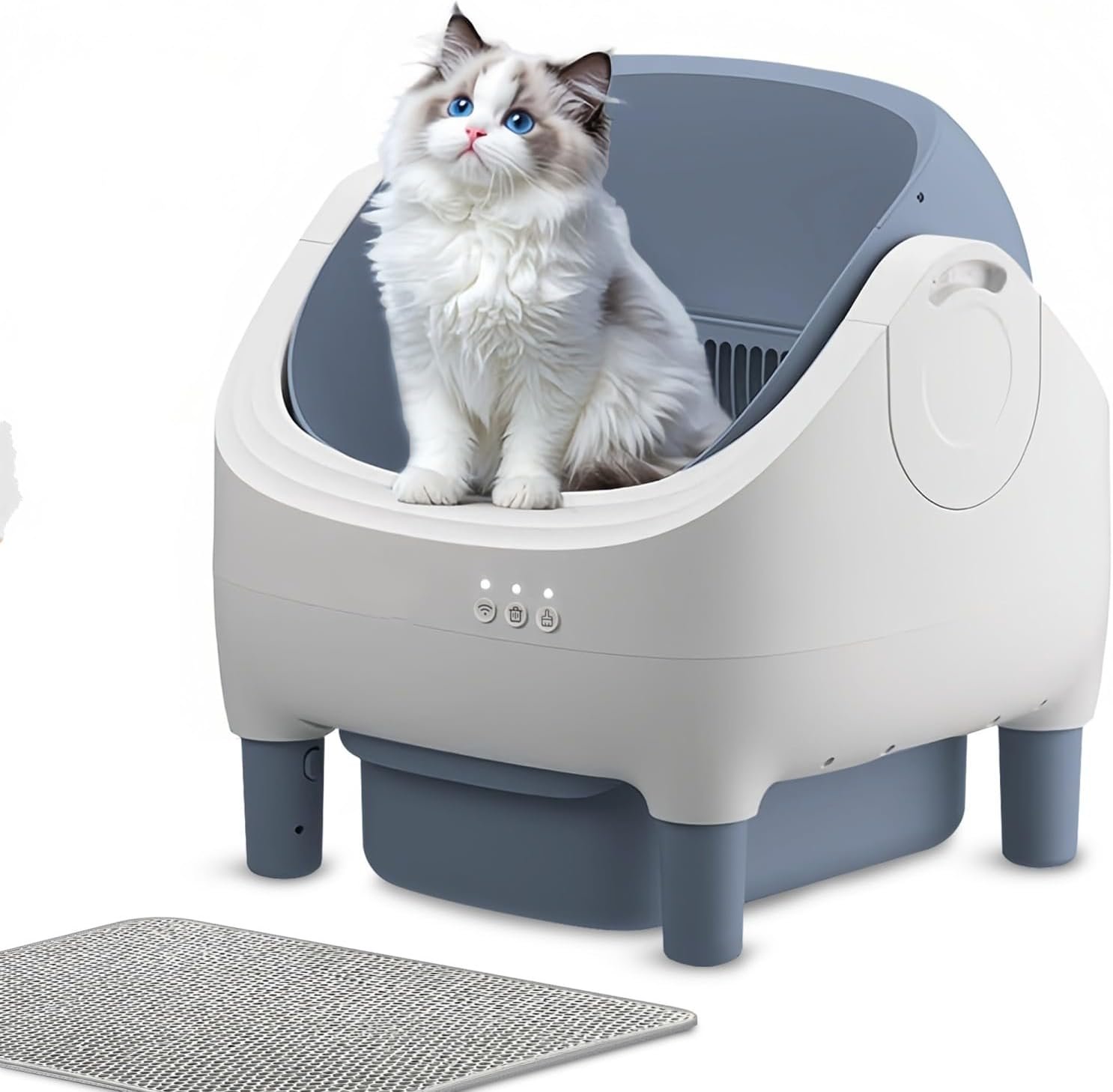 Open Top Self Cleaning Litter Box with App Control, Automatic Cat Litter Box with Safety Sensors and Large Waste Bin