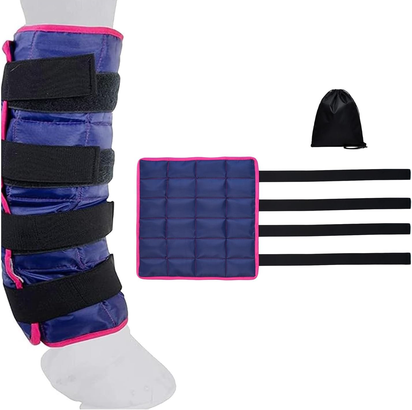 Reusable Horse Ice Boot Longer Cooling Durable Stronger Large Size Ice Pack for Horse Legs (15.74″X14.96″ 1PC) Cold Therapy Sprain Pain Relief Swelling (Blue)