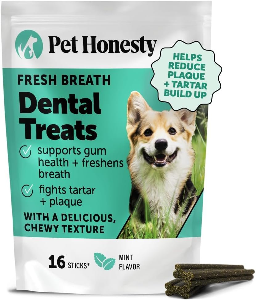 Dog Dental Treats Fresh Breath Sticks – Plaque and Tartar Remover for Dogs Teeth Cleaning Chews for Bright Teeth – Dog Dental Sticks for Oral Care, Gum Health + Bad Breath Treatment (Mint, 16 Ct)