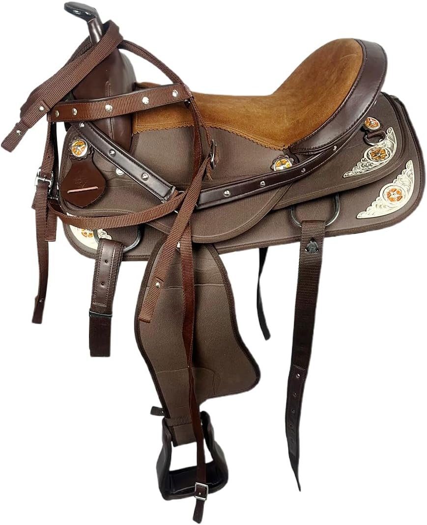 Western Horse Saddle Combo Kit Brown Synthetic Nylon English Riding Horse Saddle Tack Set for Horse Equestrian Horse Riding Saddle Combo Pack Set of 5 pcs