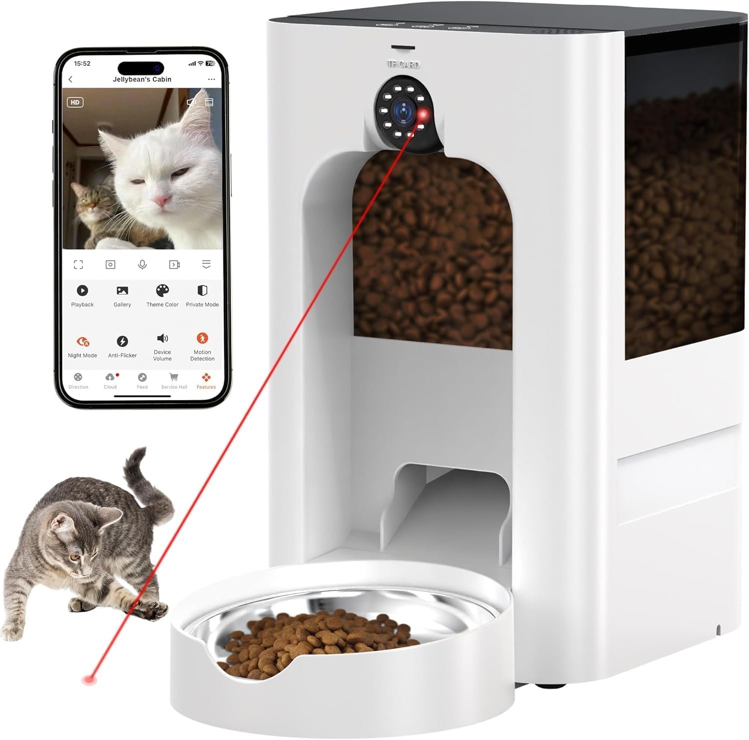 Smart Automatic Cat Feeder with 1080P Camera & Toy, 5G WiFi 5L Pet Feeder for Cats & Dogs, Night Vision, Motion Detection, 2-Way Audio, APP Control, Timed Dry Food Dispenser