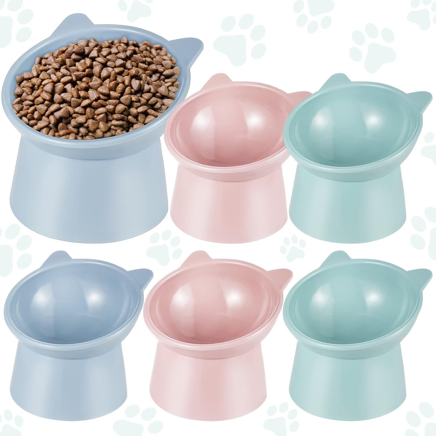 Hsei 6 Pcs Raised Cat Food Bowls 15 Degrees Elevated Cat Bowls Anti Vomiting Tilted Raised Whisker Friendly Pet Dish Plastic Slanted Stand for Indoor Pet Food Water Feeder(Bright Color)