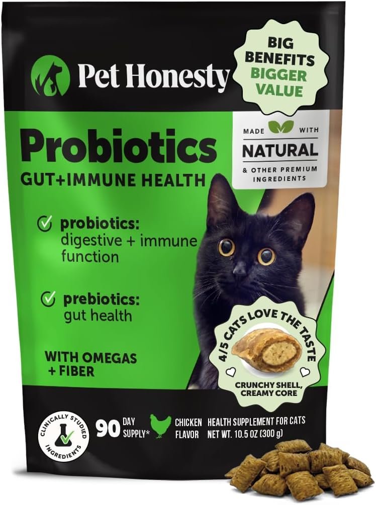 Cat Probiotics Crunchy Creamy Chews for Digestive Health – Cat Constipation + Occasional Diarrhea Relief – Daily Probiotics for Cats with Prebiotics Fiber Gut Flora Sensitive Stomach (90-Day Supply)