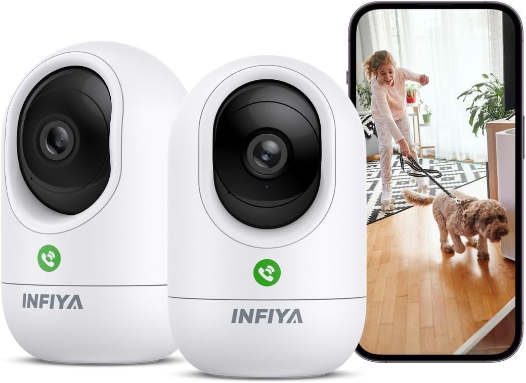 INFIYA 2K Indoor Camera-One-Touch Call Baby/Elderly Monitor Pet Camera 360° PTZ & Intelligent Tracking for Home Security, Compatible with Alexa/Google Home(2.4GHz WiFi Only) – K7 2P