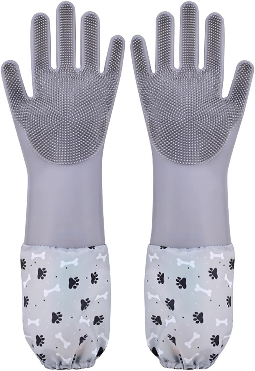 Pet Grooming Gloves Pet Hair Remover Cat, Dog Washing Gloves Silicone Heat Resistant Cleaning Gloves with High-Density Teeth Grooming Gloves for Dogs, Cats, Horses, Rabbits (1 Pair – Gray)
