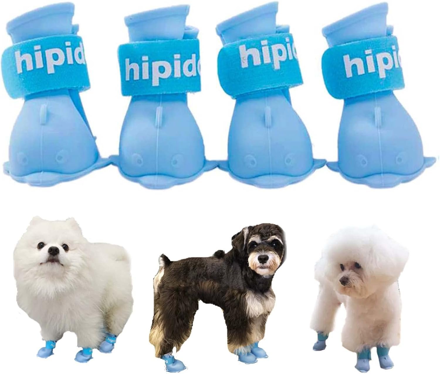 4Pcs Waterproof Dog Boots Dog Shoes for Snow and Rain Teddy Pomeranian Bichon Puppy (Blue, Small)
