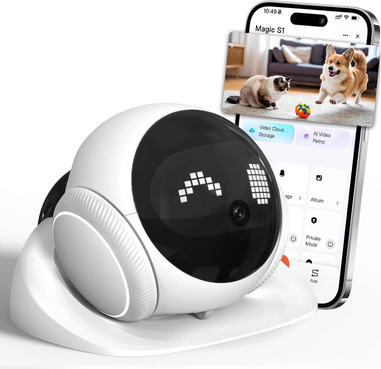1080P Moving Pet Robot Camera, Smart Home Security Robot with Auto Tracking, Night Vision, 2-Way Audio, Auto-Recharge, Motion Alerts, App Control for Pet, Baby & Elderly Care