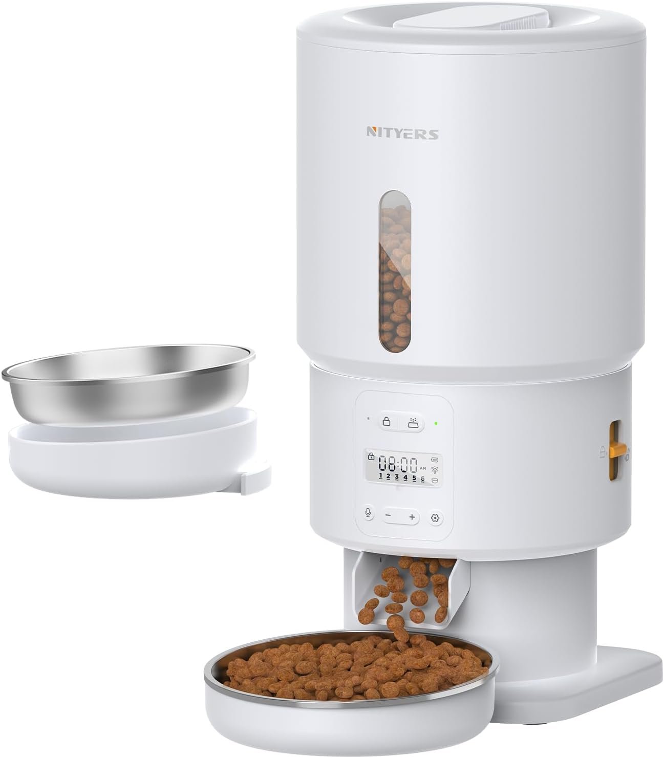 Automatic Cat Feeder – 5L Anti-Clog Cat Food Dispenser Keeps 2-15mm Dry Food Fresh, 10s Voice, 1-6 Meals/Day, Programmable Portions, 180-Day Battery Life, Easy to Clean Auto Pet Feeder for Small Dog