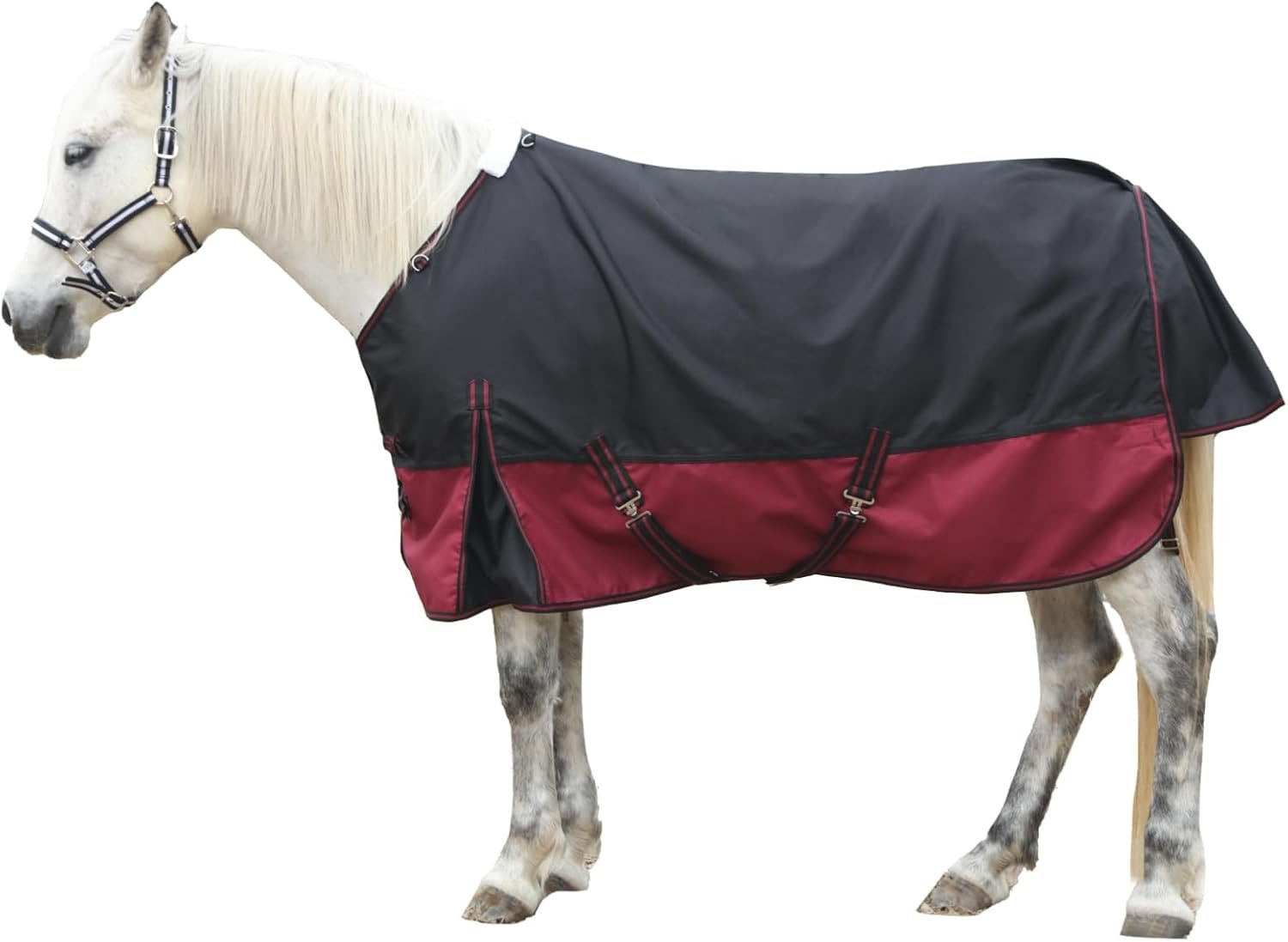 1200D Ripstop Waterproof Breathable Horse Blanket (200g Fill), Medium Weight Warm Winter Turnout, Thermal Protection for Cold & Snow Blackwine 72″