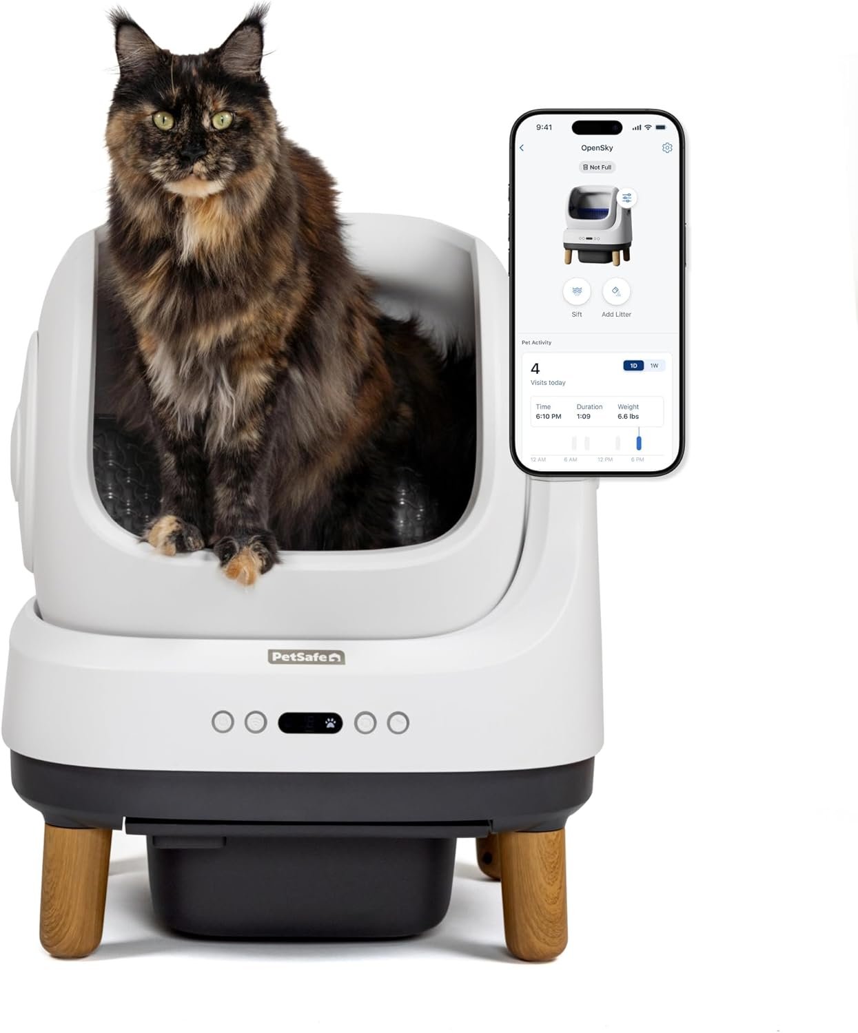 PetSafe ScoopFree OpenSky Automatic Self-Cleaning Cat Litter Box Advanced Odor Control App Controlled with Health Monitoring Works with Any Litter Up to 2 Weeks of Hands-Free Cleaning
