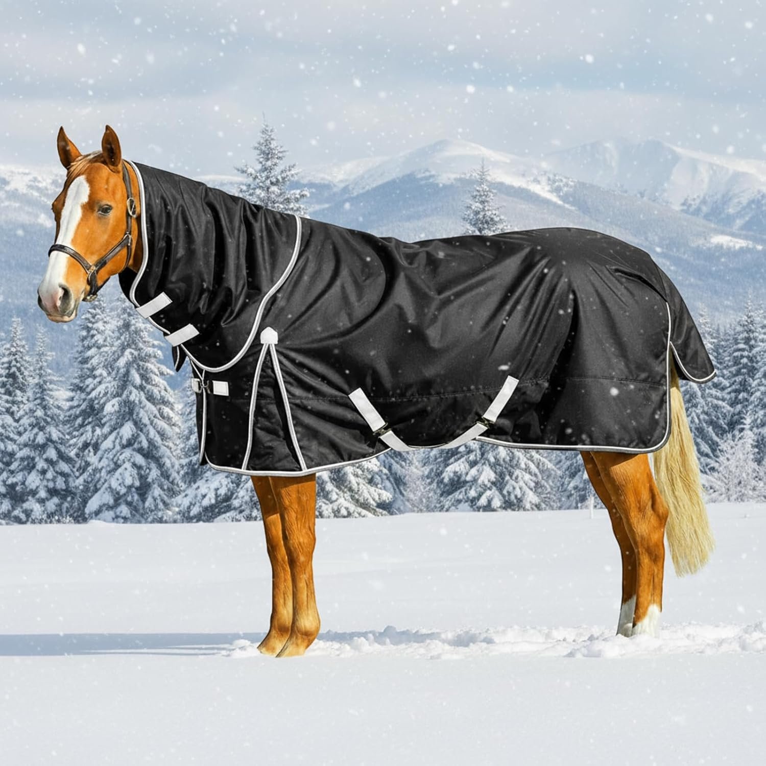 Turnout Horse Blankets Winter for Real Horses Waterproof Breathable Snow Proof Heavy Blankets 200g Fill Sheet Tear & Rip Resistant Outer Layer Adjustable Straps (75 Size)