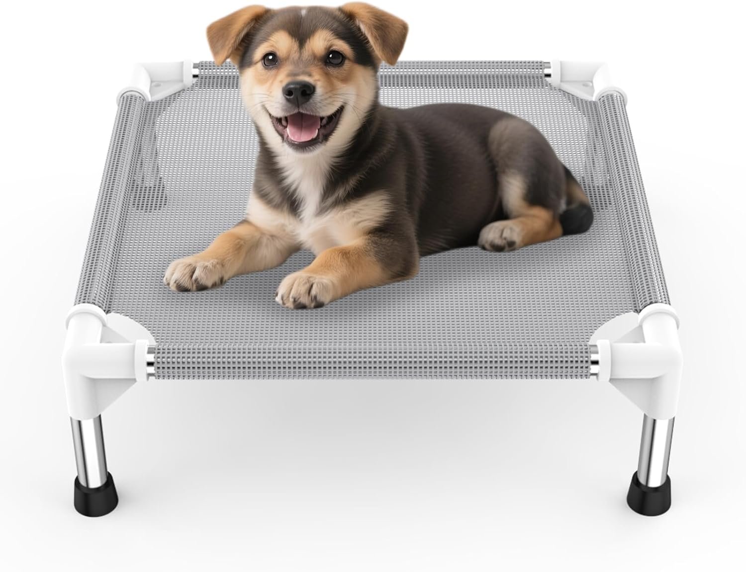 Elevated Dog Bed with Teslin Cooling Fabric – Lightweight Dog Cot for Small Dogs, Waterproof & Washable Breathable Mesh, Raised Pet Bed for Indoor Outdoor Use, Anti-Slip, Easy Clean