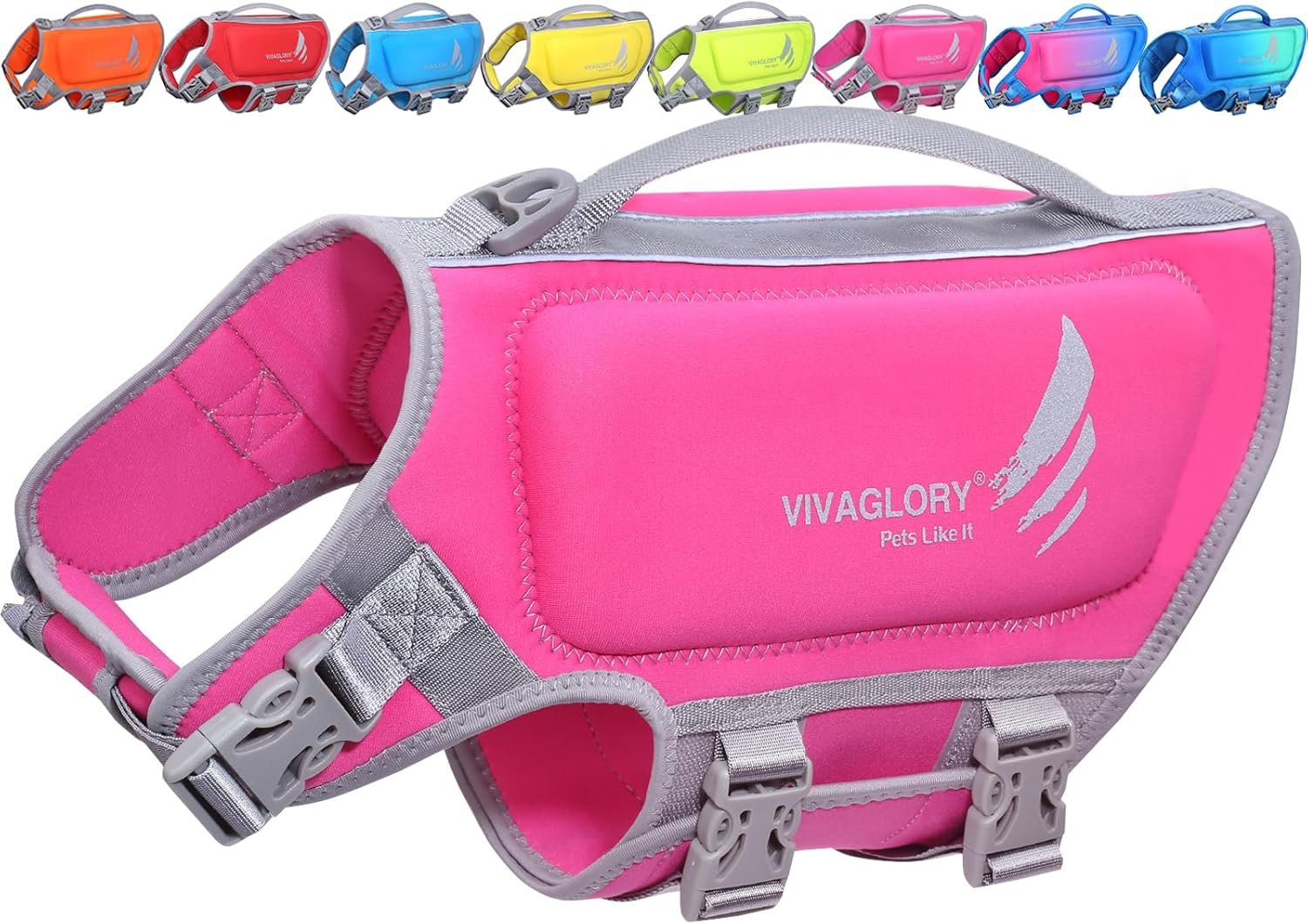 VIVAGLORY High Buoyancy Dog Life Vest, Swimming Vest with Handle, Dog Life Jacket for Swimming & Boating, Buoyancy for Puppy Doggy, S, Pink