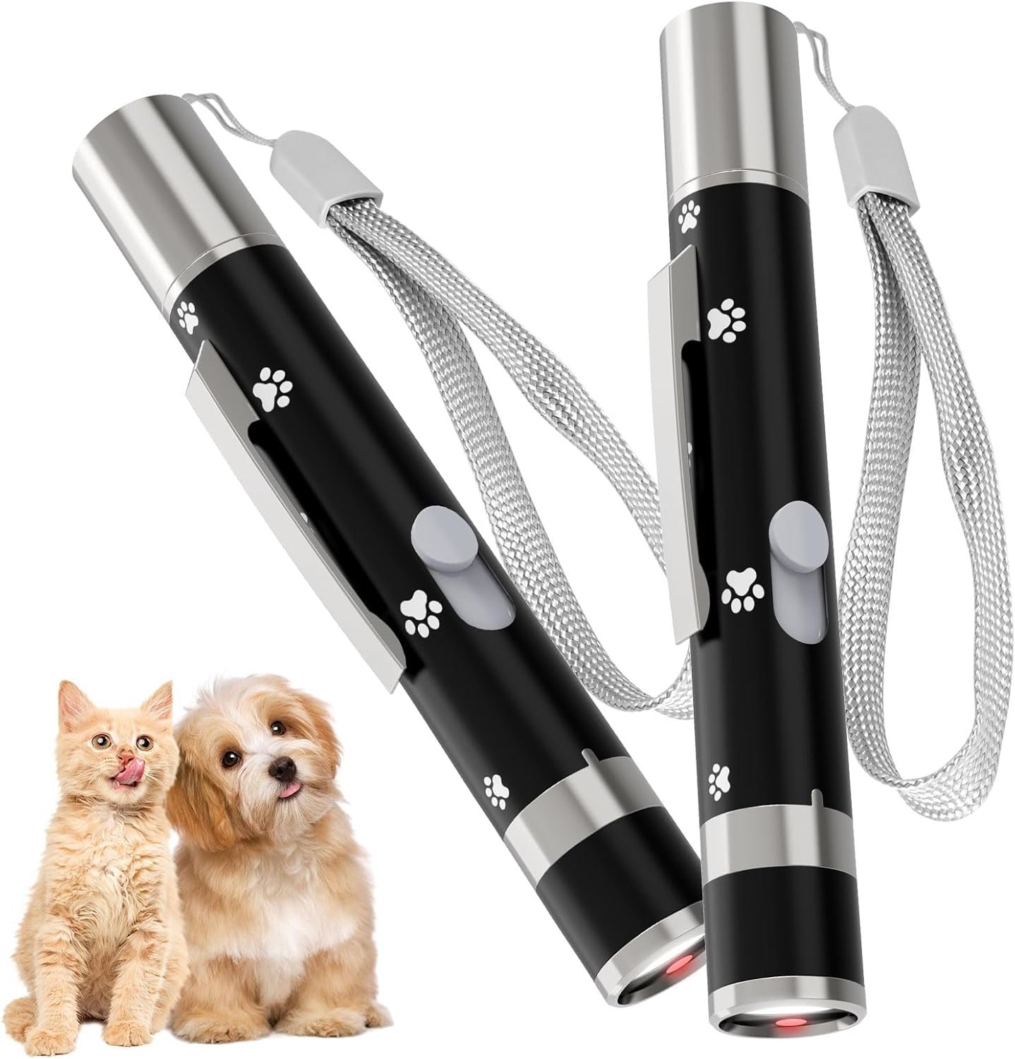 UMSIS Cat Toy, 2 Pieces, Distinctive Black Painted Metal Casing with Paw Print Design, Rechargeable, 7 Adjustable Patterns, Interactive Chase Toy for Indoor Cats & Dogs Training and Exercise