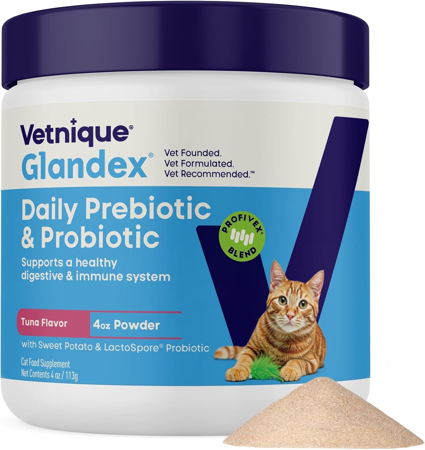 Vetnique Glandex Cat Probiotic Powder, Daily Probiotics for Cats & Kittens with 5 Strains, Prebiotics & Digestive Enzyme for Cat Gut, Immune Health & Sensitive Stomach (4oz, Probiotic Powder – Tuna)