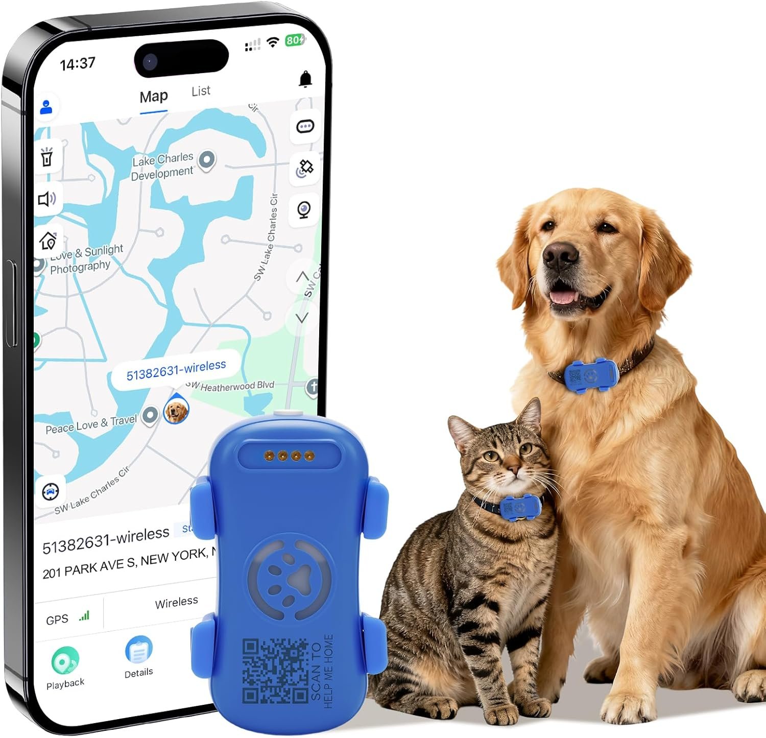Pet GPS Tracker for Dogs & Cats | Multi-Satellite Real-Time Location | Geo-Fence, Activity History, Smart Alerts | IP67 Waterproof | Subscription Required