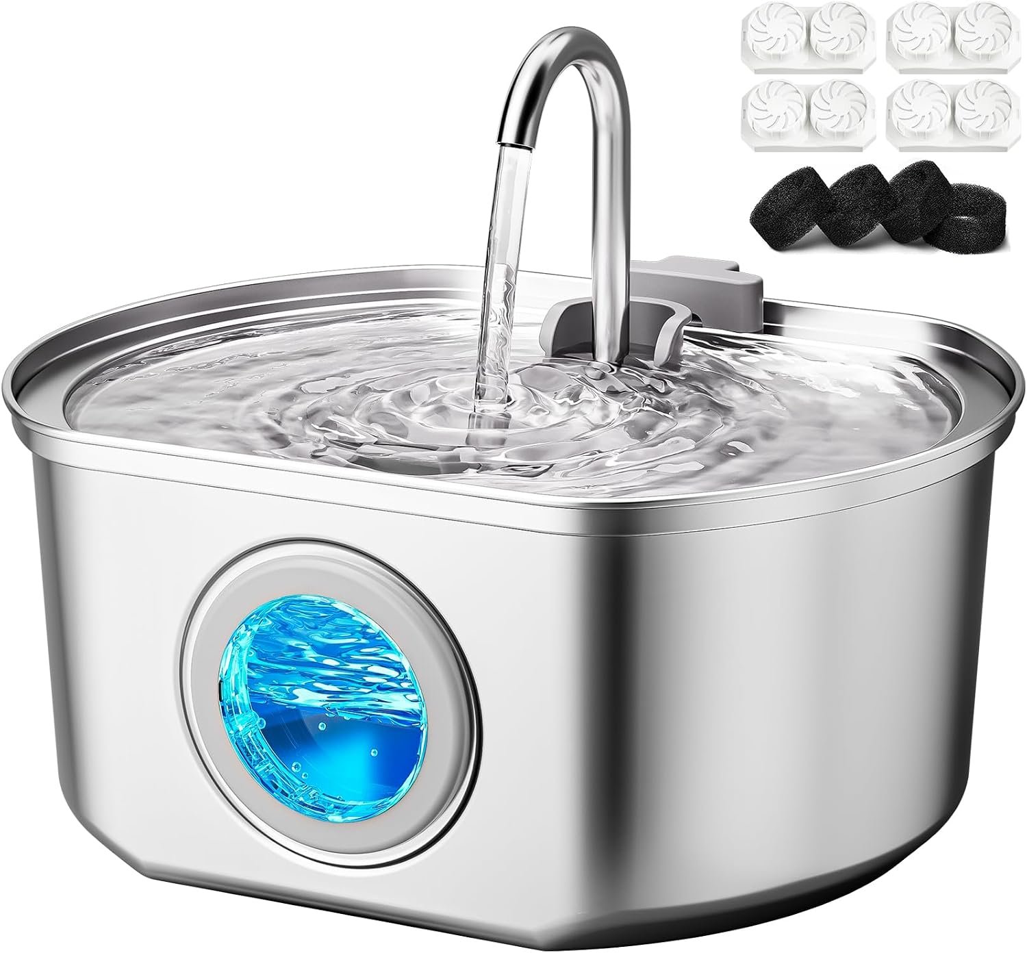 Cat Water Fountain Stainless Steel: 109oz/3.2L Cat Fountain for Drinking – Pet Water Fountain Inside – Automatic Dog Watering Dispenser Bowl – Pet Feeding & Watering Supplies – Water Level Window