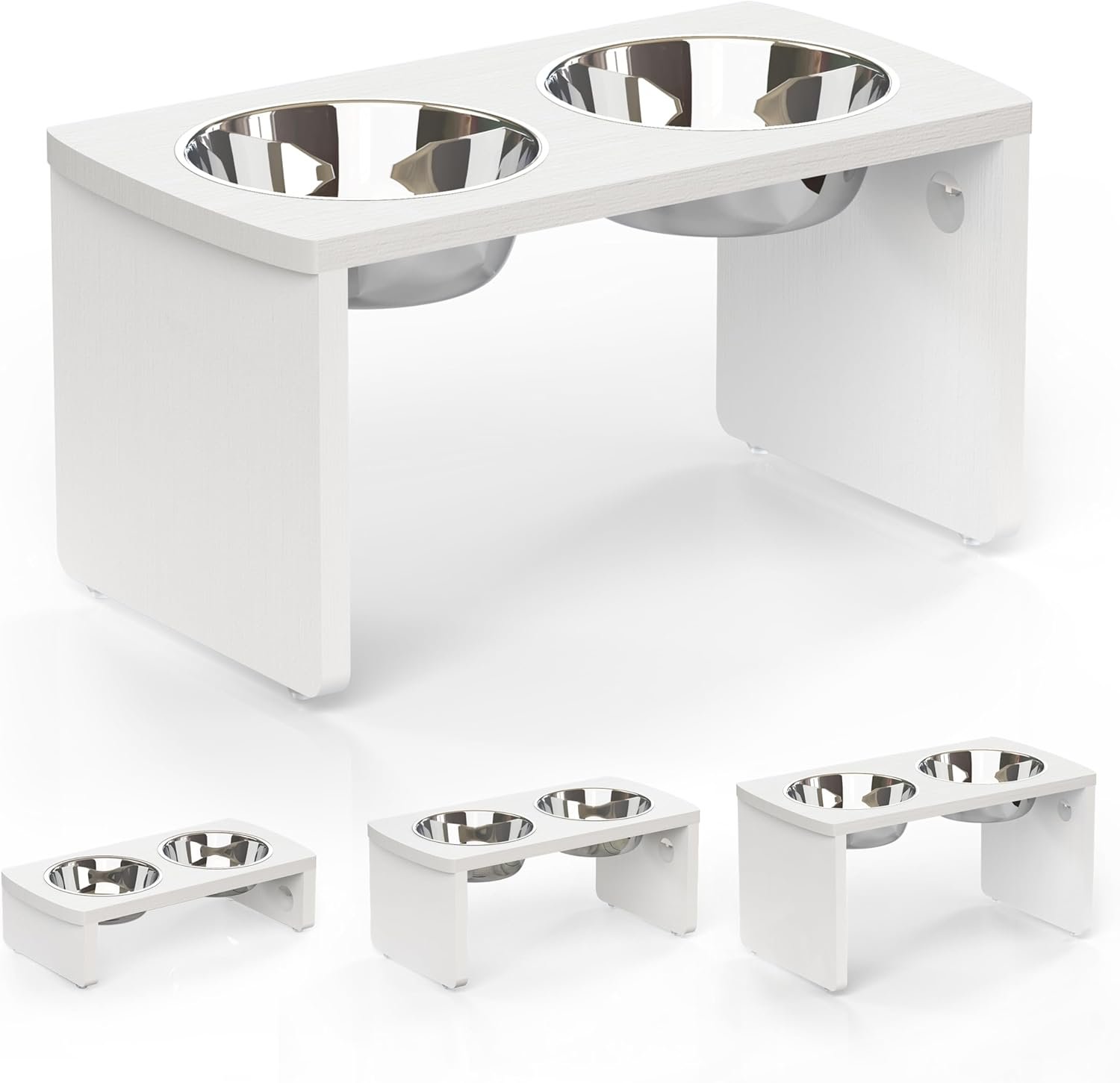 Elevated Dog Bowls, Waterproof Raised Dog Bowl for Medium & Large Dogs, HIPS Poly Lumber Stand with 2 Stainless Steel Bowls, Indoor & Outdoor Use (10” Tall–48 oz Bowl, White)