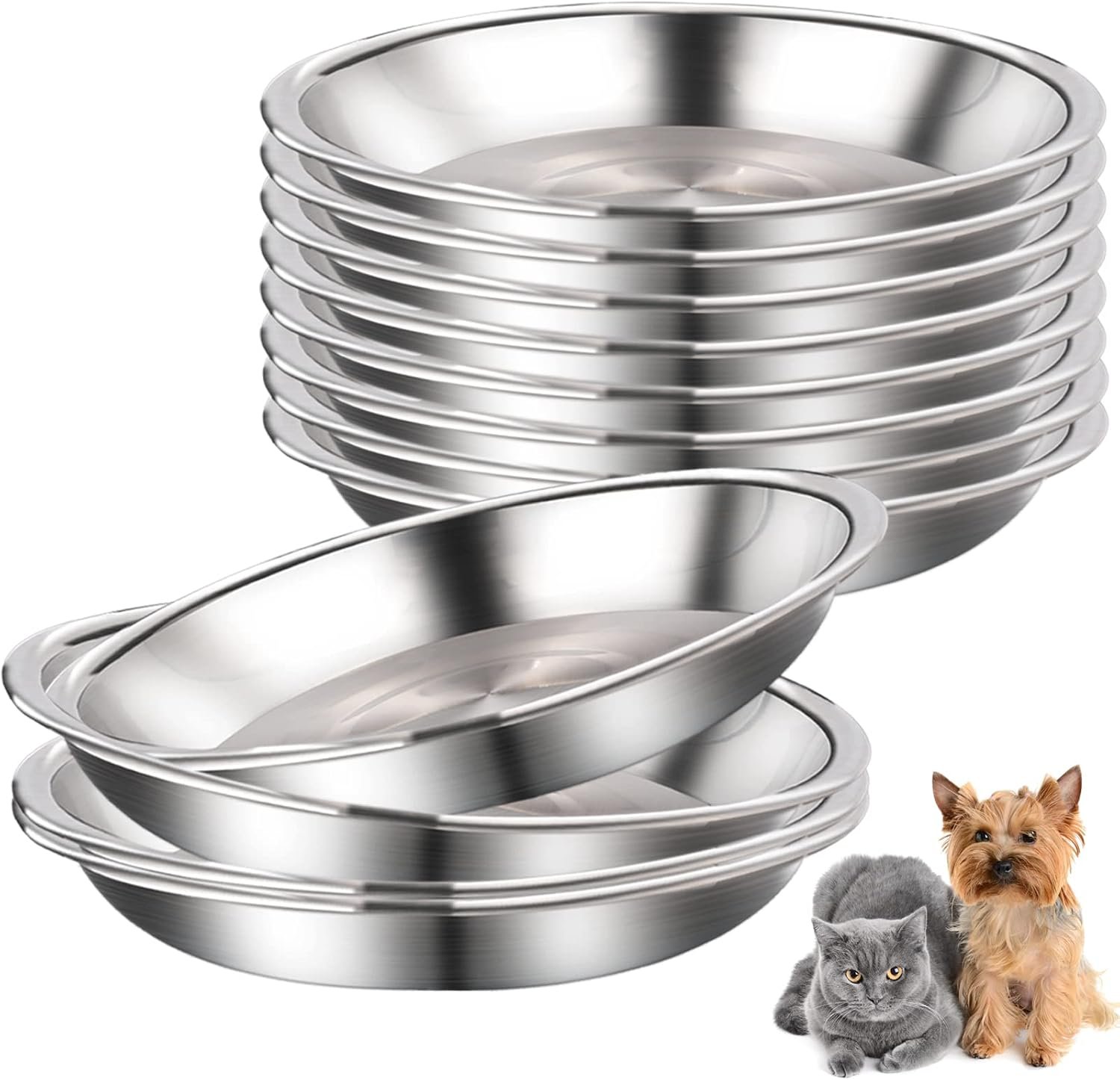12 Pcs Stainless Steel Cat Bowls Shallow Pet Dish Food Replacement Whisker Relief Cat Water Dish for Small Cats and Dogs