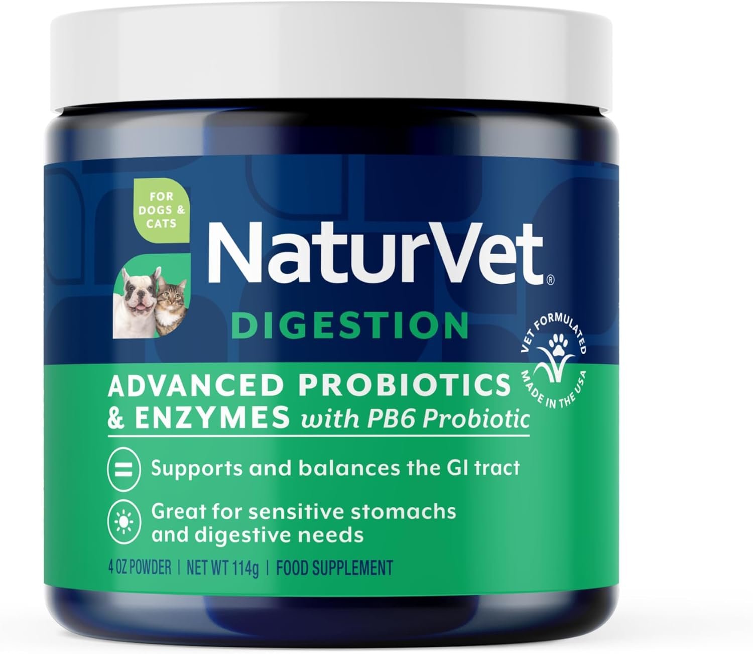 NaturVet – Advanced Probiotics & Enzymes – Plus Vet Strength PB6 Probiotic | Supports and Balances Pets with Sensitive Stomachs & Digestive Issues | for Dogs & Cats (4 oz)
