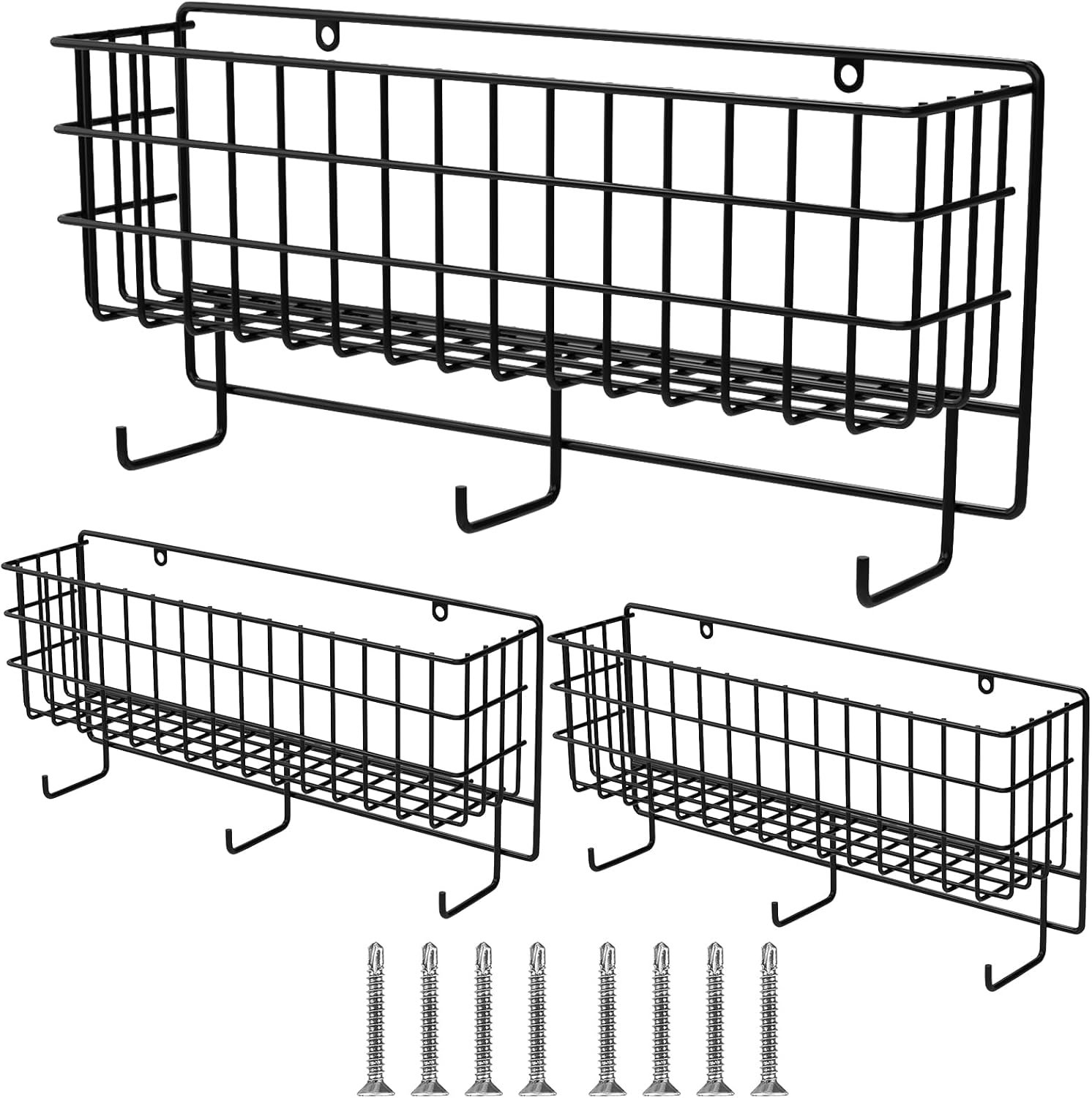 Tandefio 2 Pcs Basket & Tack Rack for Horse Hanging Bridle Rack with Basket Hanging Wire Basket with Tack Hook Hangers Wall Mounted Multi Use Stable Organizer Key Organizer Rack for Stable Saddle