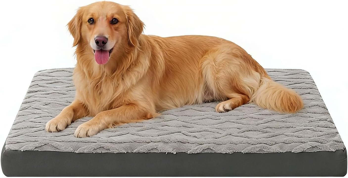 Orthopedic Dog Bed – Waterproof & Machine Washable Plush Pet Bed with Non-Slip Bottom, Soft Memory Foam Mattress for Small Dogs and Cats, 23×17 Inch, Grey