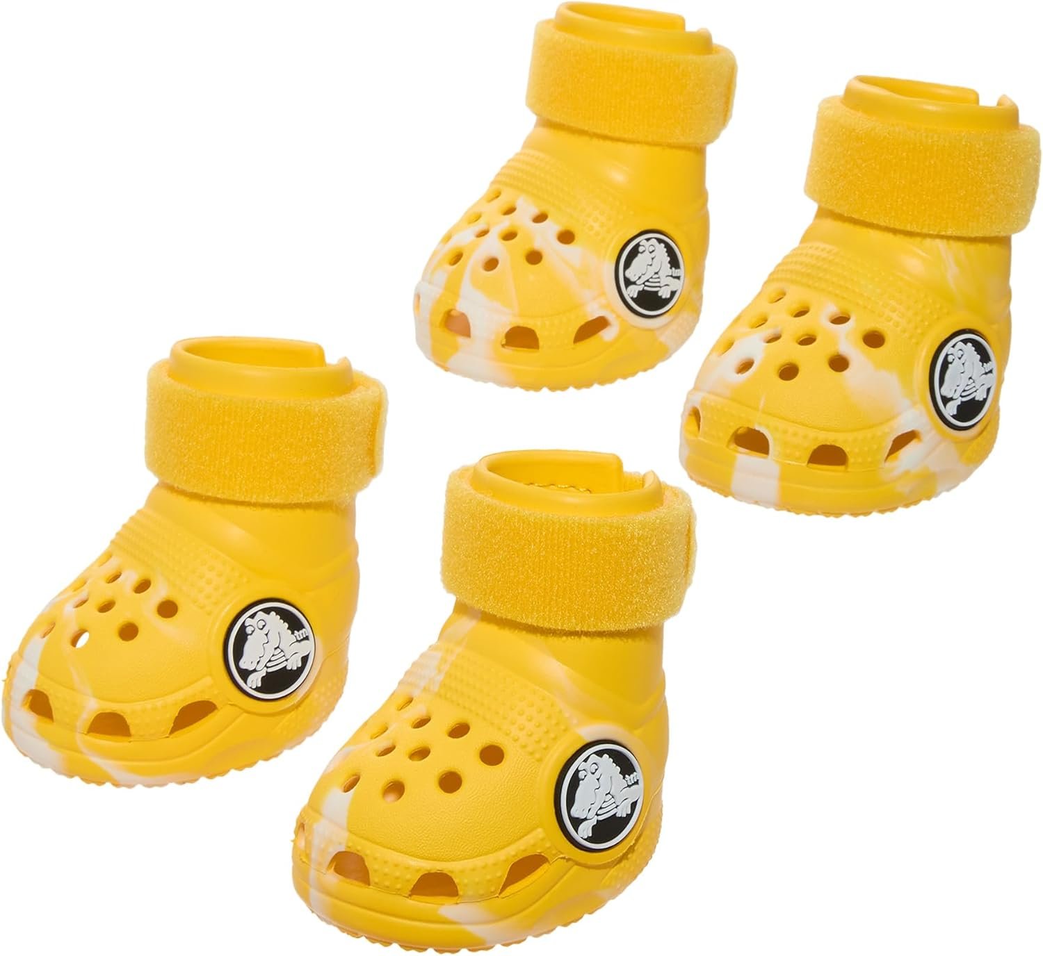 BarkBox Yellow Crocs Dog Shoes – Set of 4 Glow-in-the-Dark Dog Booties with EVA Foam, Adjustable Strap & Non-Slip Sole – Comfortable Paw Protection for Small Breeds (15–25 lbs)