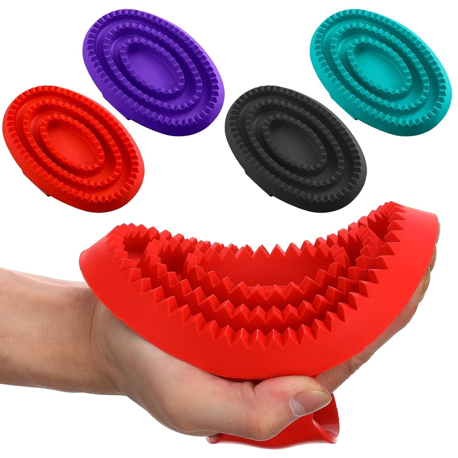 Dingion 4 Pcs Large Rubber Curry Comb 6″ x 4″ Horse Grooming Comb Brush with Handle Shampoo Horse Brush for Dogs Cats Shedding Short Long Hair Shower Supplies, 4 Colors