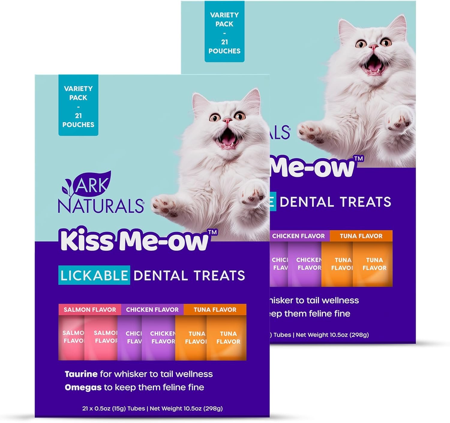 Ark Naturals Kiss Me-Ow Lickable Cat Dental Treats Variety Pack – Promotes Hydration, Dental & Overall Health – Chicken, Tuna & Salmon Flavors (2pk)