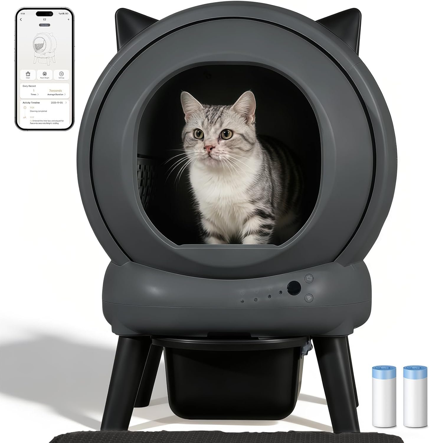 Self Cleaning Litter Box for Multiple Cats, Automatic Litter Box with APP Control, 9-Sensor Safety Protection, 50L Interior & 7.2L Waste Bin, Quiet
